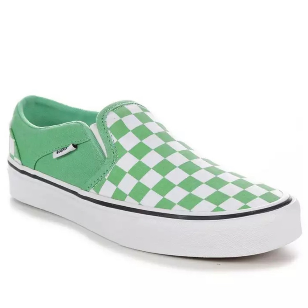 Vans Lime Green Checkered Slip-On Shoes Size 7.5